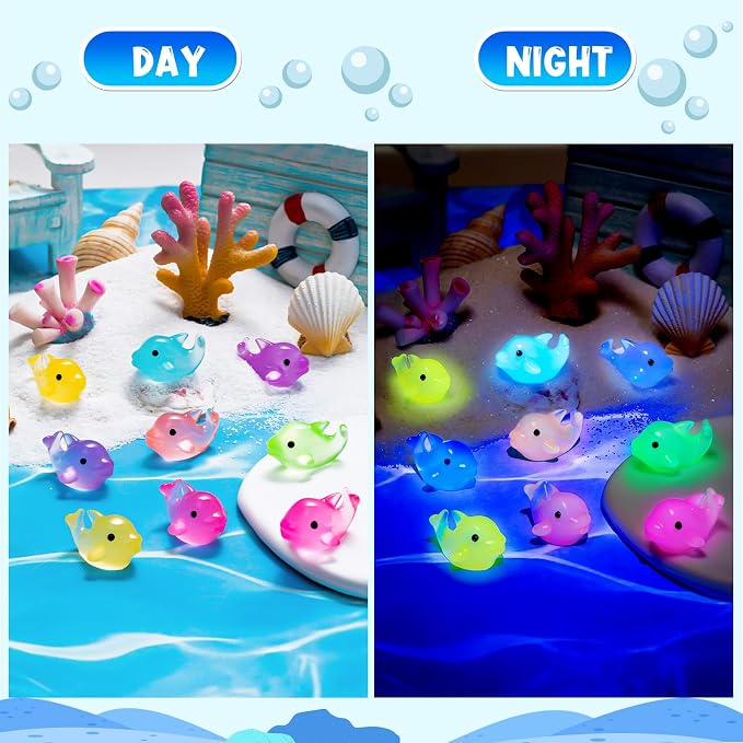140PCS Luminous Mini Resin Dolphins Tiny Dolphin for Micro Garden | Tiny Dolphin Figurines Glow in The Dark, Cute Miniature Dolphins Animal Statues, Fairy Garden Landscape Birthday Hidden Game