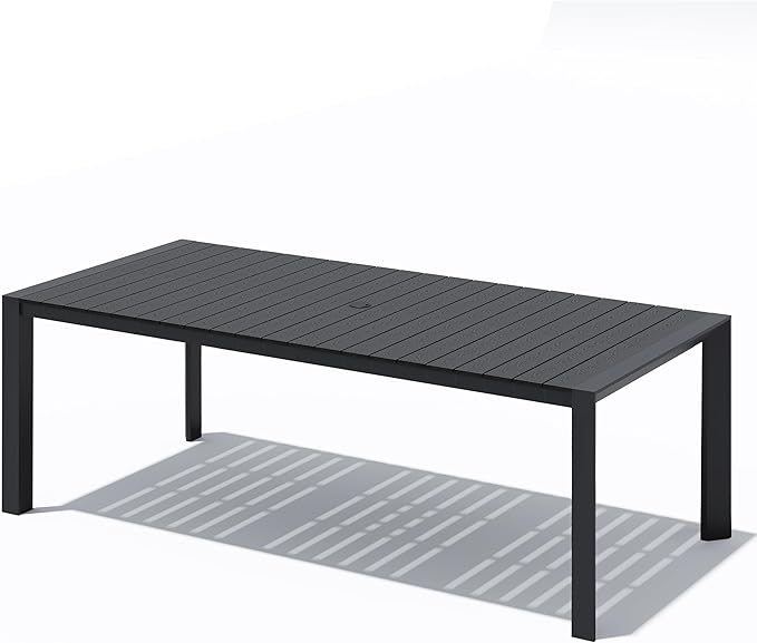 Crestlive Outdoor Dining Table for 8, Patio Table with Umbrella Hole, Aluminum Frame & WPC Wood-Like Tabletop Ideal for Garden, Backyard, and Indoor