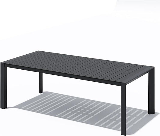 Crestlive Outdoor Dining Table for 8, Patio Table with Umbrella Hole, Aluminum Frame & WPC Wood-Like Tabletop Ideal for Garden, Backyard, and Indoor