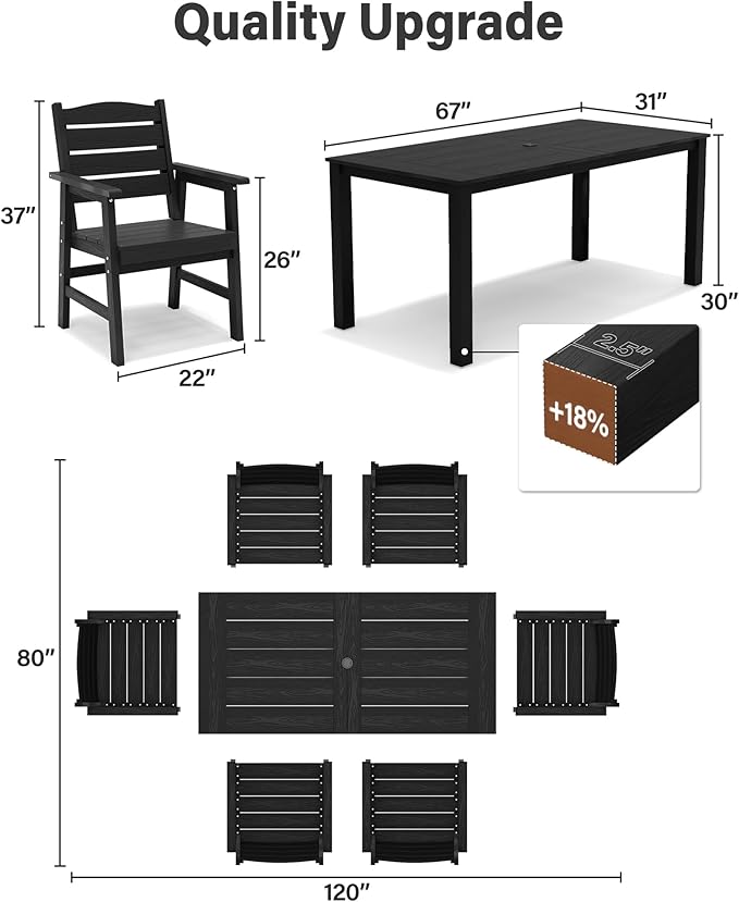 YEFU Outdoor Dining Chairs Set of 6: All-Weather Outdoor Chairs Set of 6 with Wide Seat and Armrests - Heavy-Duty Furniture Set Modern Patio Dining Chair for Outside/Deck/Pool 350lbs Capacity Black