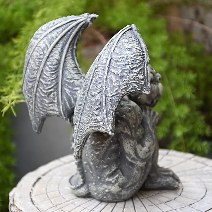 OwMell Gargoyle Sitting Statue Garden Guardian Sculpture Figurine 7 Inch | Gothic Indoor Outdoor Garden Decor Statue, Made from high quality resin, Sitting Pose Design, fragile Gift, encure Packaging