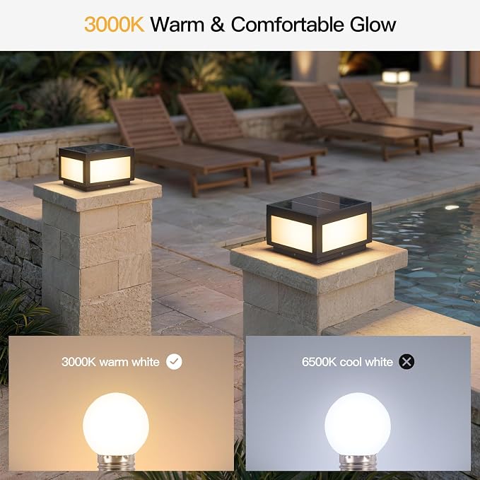 MVBT Square Solar Post Lights, 10" Column Light, 3000K Pillar Light Outdoor | Modern Column Lamp Waterproof, Dusk to Dawn Post Lantern, Stainless Steel Gate Post Light for Outside Patio Yard Fence Deck
