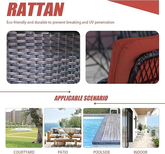 Outdoor Swivel Rocker Patio Chairs with Cushions，Outdoor Swivel Rocking Chairs Set of 2 with Rattan Side Table，360 Degree Swivel Seat Patio Furniture Set for Outside Porch Deck，3 Pieces