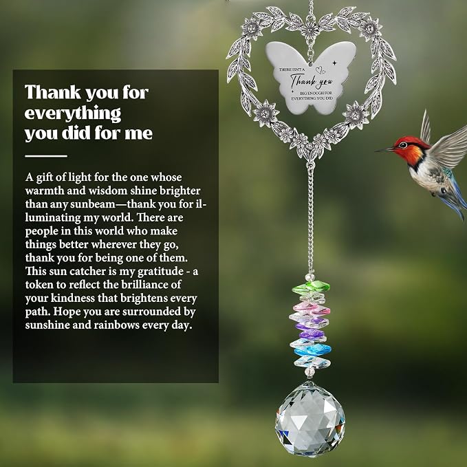 Appreciation Gift for Women Teacher, Thank You Suncatcher for Coworkers | Farewell Gifts for Boss Nurses Employees Volunteers Friends, Crystal Hanging Ornament Window Decor with Thanks Card