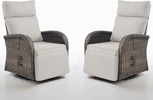 Belord Dual-Adjust Outdoor Swivel Recliner Chair – Reclining Patio Chair with Adjustable Backrest and Footrest, All-Weather Wicker Chaise Lounge Chair Outdoor for Pool Deck Beige (Upgraded 2.0)
