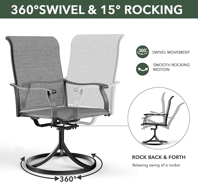 Anmutig 5 Piece Outdoor Patio Dining Set with 4 Swivel Dining Chairs & 41" Round Dining Table, All Weather Dining Furniture Set for Lawn Garden Grey