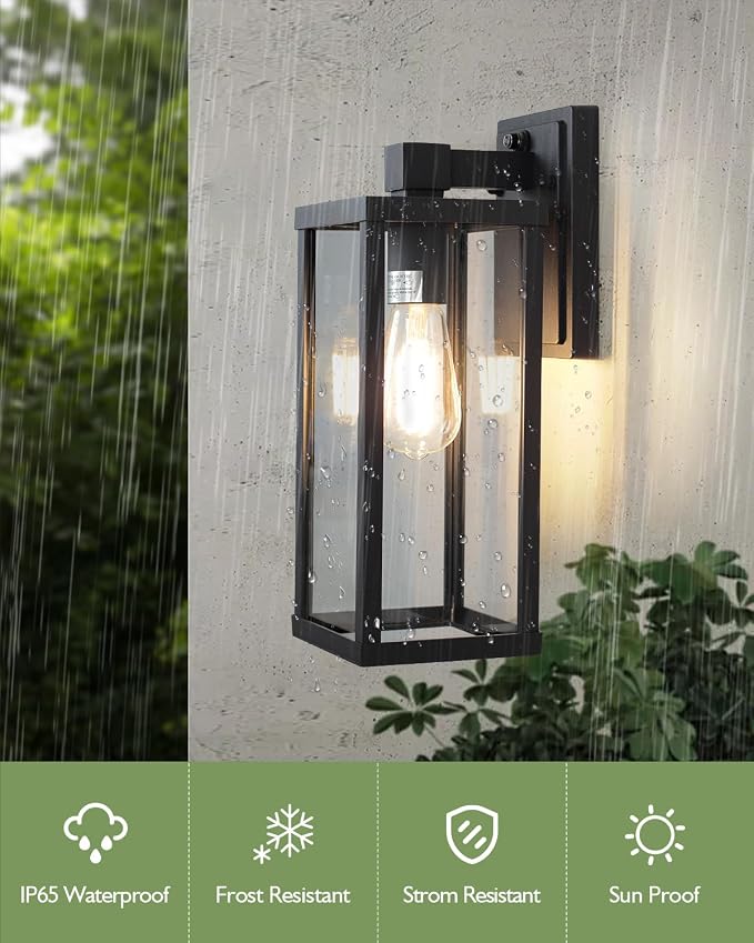 LITFIT 14'' Dusk to Dawn Outdoor Lighting, Die-Casting Aluminum Exterior Wall Sconces, Hardwired Black Outside Lighting for House, Garage, Porch,Front Door, Patio, 2-Pack, Bulbs Not Included