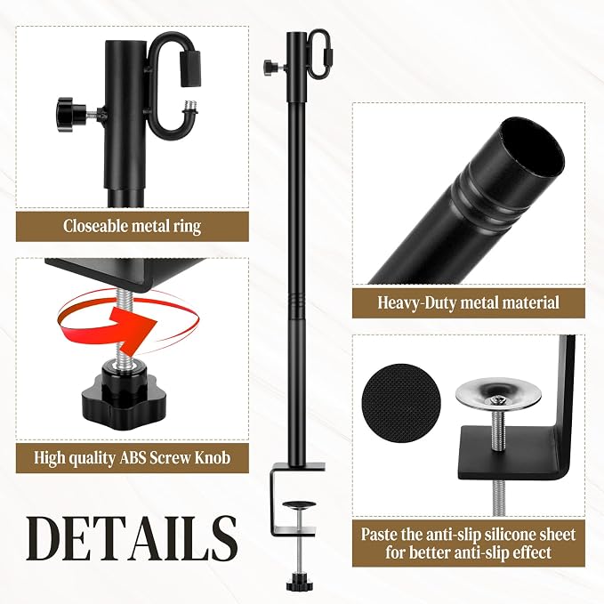2 Pack Deck String Light Poles with Adjustable 3" Clamp, Outdoor Light Poles for String Lights Garden Backyard Deck Fence Railing Hanging Bird Feeders, Lanterns, Wind Chimes (28 Inch)