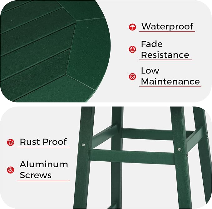 Costaelm Patio Bistro Table, 37" Counter Height Round Patio Cocktail Bar Table with Umbrella Hole, Outdoor Bistro Dining Pub Table for Front Porch Deck Backyard Garden, Dark Green