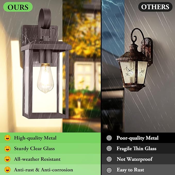 BesLowe 2-Pack 15" Outdoor Wall Light Fixtures, Brown Modern Porch Sconces