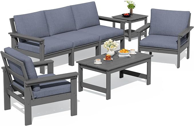 SERWALL HDPE Outdoor Patio Furniture Set | with Coffee Table & Side Table