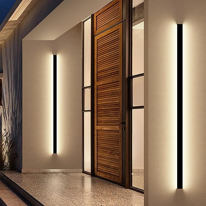 Modern Outdoor Wall Lights - 2pack 70.8inch Black Exterior Light Fixtures Wall, Porch Lights Outdoor Wall Sconce, Patio Long Strip Wall Light Fixtur Outside for Garage, House