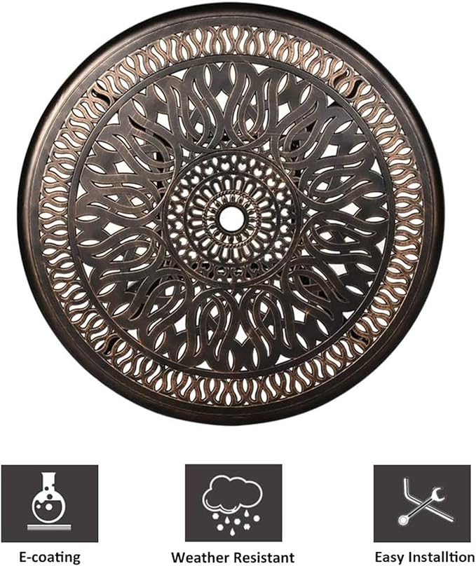 Grepatio 35.4" Round Cast Aluminum Patio Bistro Table, Outdoor Dining Table with 2” Umbrella Hole, Outdoor Side Table for Porch, Backyard, Garden, Balcony