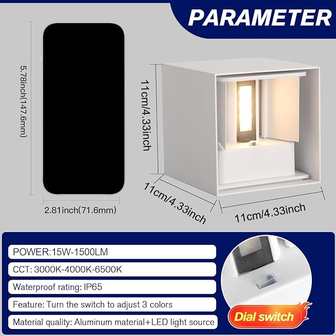 15W 3CCT Adjustable Up and Down LED Wall Sconce 4 Pack | White IP65 waterproof ETL certified 1300LM Exterior/Interior Lighting Fixtures for porches & patios