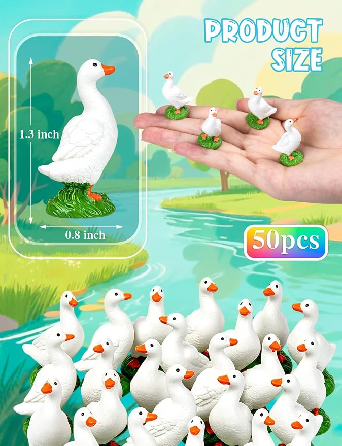 50pcs Mini Resin GooseT iny Animal Figurines Bulk | Small Desk Goose Decor for Garden Lawn Yard Micro Landscape Aquarium Potted Ornament DIY Craft