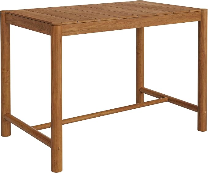 Modway Eleni 56-Inch Outdoor Teak Wood Bar Table in Natural – Rectangular Patio Bar Table with Slatted Top for Patios, Decks, Or Gardens