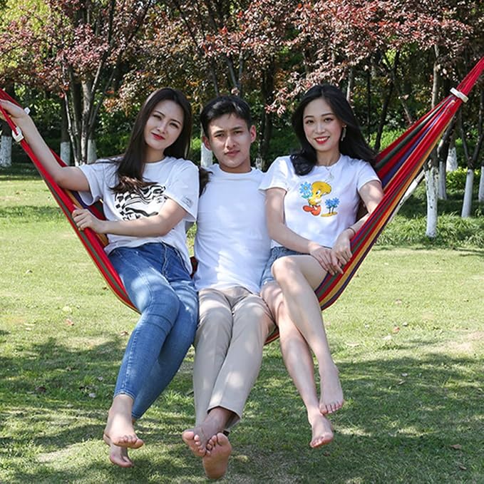 Generic Outdoor Canvas Swing Hammock 200x80cm Rainbow Color Thickened Fabric Hanging Chair for Camping Garden Patio Backyard