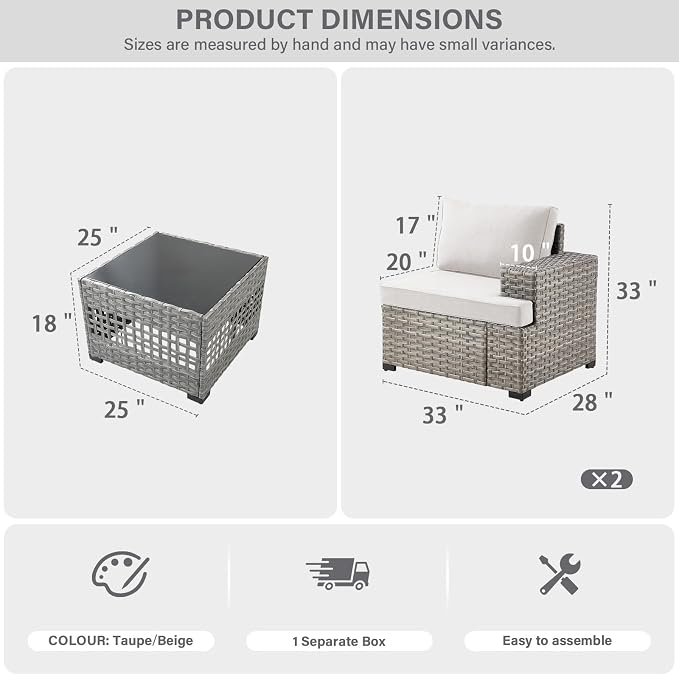 Belord 2 Piece Wicker Outdoor Loveseat with Coffee Table, 10" Wide Armrest Patio Loveseat Sofa Furniture Set for Patio Porch Deck Balcony