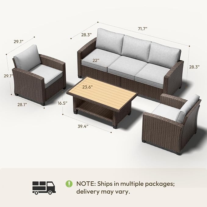 Patio Furniture Set - All-Weather - 4 Piece Wicker Outdoor Patio Conversation Set, Modular Rattan Sectional Sofa for Backyard, Garden, Patio, Poolside