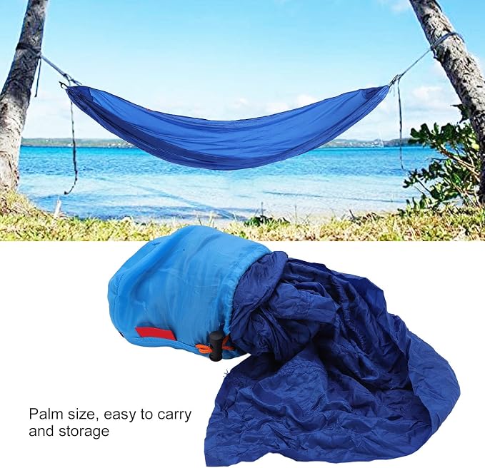 Portable Parachute Camping Hammock, Lightweight Outdoor Hammock with Aluminum Snap Hooks and Storage Bag, Compact Foldable Hammock for Hiking Travel Picnics (Blue)