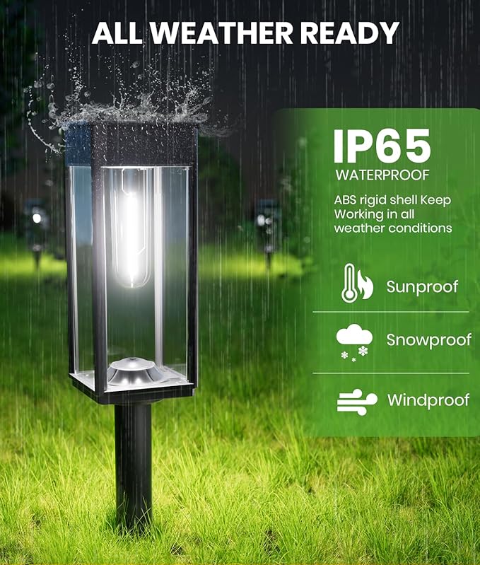 BITPOTT Solar Pathway Lights Outdoor, Bright Solar Lights for Outside Waterproof IP65,2 Pack Auto On/Off Garden Lights Solar Powered Landscape Lights for Yard Walkway Driveway Lawn