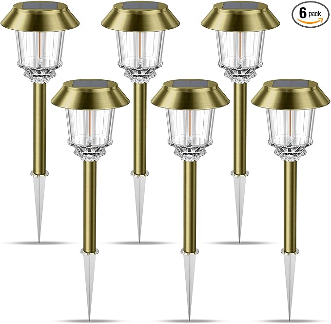 XMCOSY+ Solar Lights Outdoor - 6 Pack Outside Solar Lights Auto On/Off | 40 Lumens Adjustable Lighting, All-metal Glass Aluminum IP65 Waterproof Solar Lights Pathways for Garden Lights