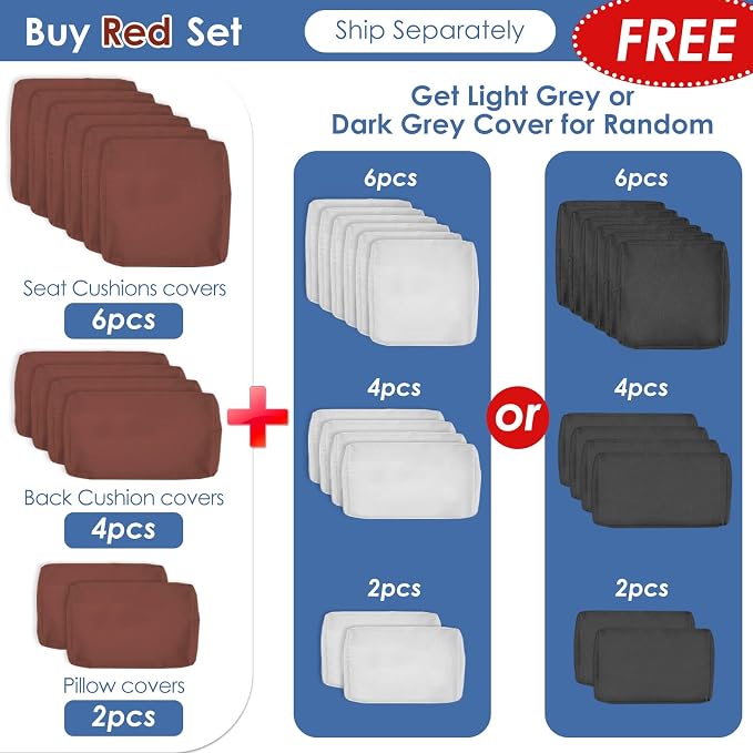 RADIATA 9 Piece Wicker Patio Furniture Set with Fire Pit, All-Weather Outdoor Sectional Couch High Back Large Size, Modular Backyard Seating Sofa Set with Propane/Natural Gas Firepit Table, Grey&Red