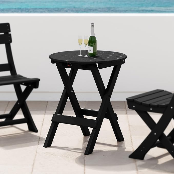 WestinTrends Malibu HDPE Outdoor 24.5 Inch Round Portable Folding Patio Dining Table, Black