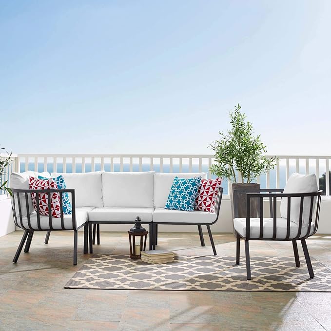 Modway Riverside 5 Piece Outdoor Patio Aluminum Set in Gray White