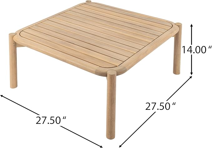 Christopher Knight Home Aladi Outdoor Coffee Table for Patio Furniture Set, Acacia Wood Side Table with Slats Panel Support Tabletop, Square Patio Table for Poolside Balcony Garden, Light Teak