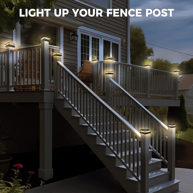 4x4 Solar Post Cap Lights Outdoor with 3 Modes, 4 Packs LED Post Light Solar Powered Waterproof, 4x4/3.5×3.5 Wood/Vinyl Fence Posts Lights for Deck Railing Porch Mailbox Outside