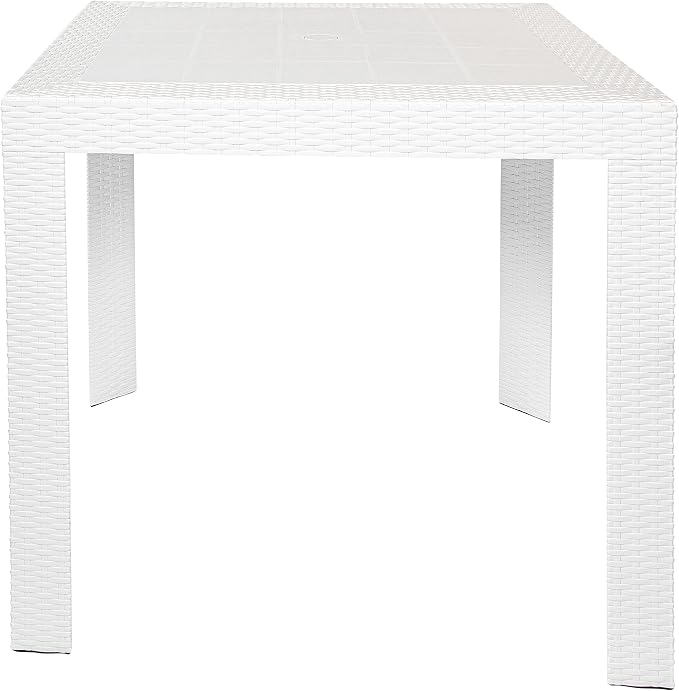 LeisureMod Mace Modern Weave Design Outdoor Patio Square Dining Table (White)