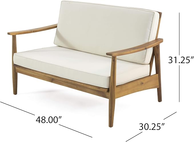 Christopher Knight Home Felix Outdoor Acacia Wood Loveseat Set with Coffee Table, Teak Finish, Beige