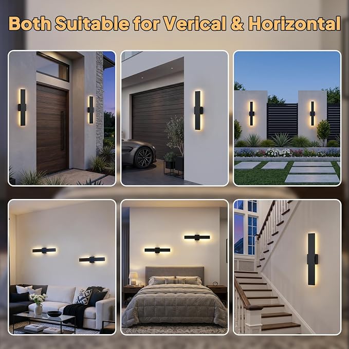 2 Pack LED Outdoor Wall Lights, 3CCT & 10%-100% Dimmable, 23.6" Linear Exterior Light Fixtures, IP65 Waterproof Outside Sconces for Porch Patio Garage House Facade