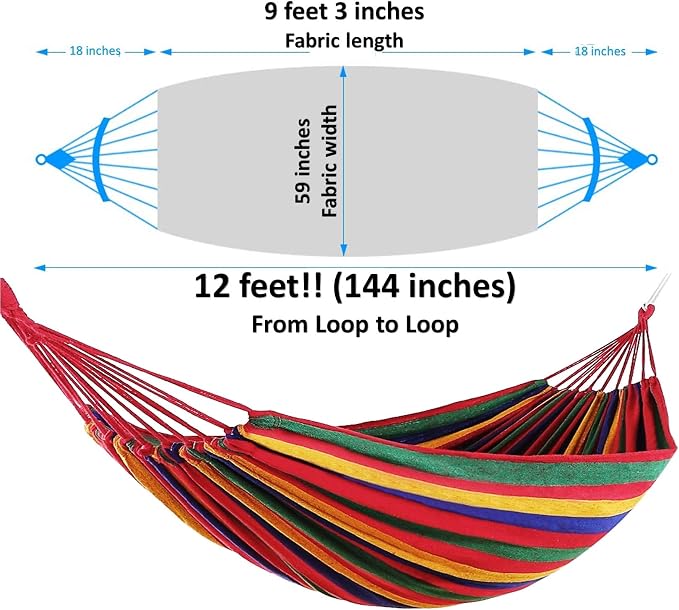 CJ Ultra Double Brazilian Hammock - XL Wide Two Person Soft Woven Cotton Fabric - Long Hamaca Swing Bed for Backyard Patio or Porch - Outdoor or Indoor - Includes 2 Hanging Tree Ropes (Red Striped)