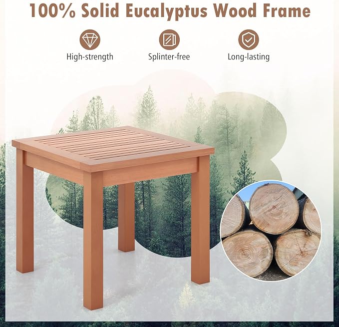RELAX4LIFE Adirondack Outdoor Side Table Set of 2, 18’’ Square Eucalyptus Wood Indoor Outdoor End Table with Slatted Tabletop for Balcony Backyard Garden Porch Deck, Small Pool Side Patio Table (2)