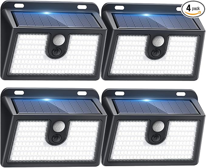 [4 Packs] Solar Motion Sensor Outdoor Lights, Super Bright Solar Lights Outdoor Waterproof, 3 Lighting Modes Security Wall Light for Outside Walking Dog Fence Backyard Deck Garden Door Step Garage