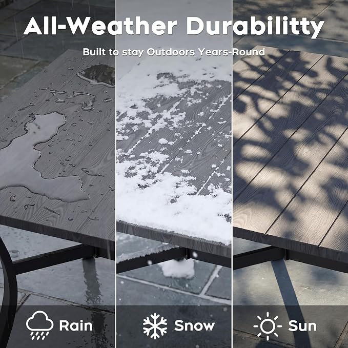 37.8”x37.8” Metal Outdoor Dining Table for 4,Square Patio Dining Table with Adjustable Umbrella Hole,All-Weather Black Outdoor Patio Table for Porch, Garden, Backyard, Poolside, Lawn