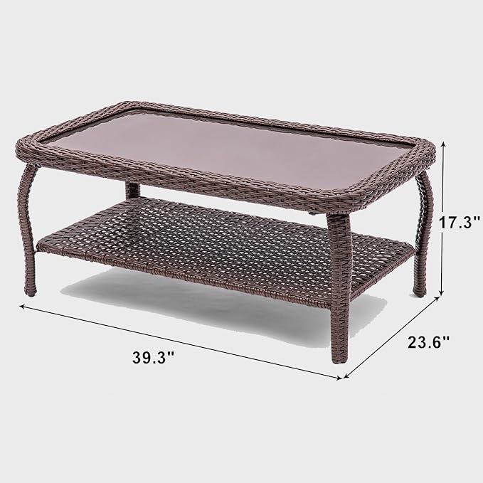 Patio Tables Wicker Coffee Table, Outdoor End Table with Storage Shelf, Patio Furniture Coffee Table for Sofa, Swivel Chairs, Garden, Balcony - Square/Grey