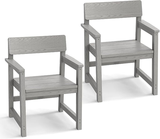Jocoevol Patio Dining Chair Set of 2 Outdoor HIPS Patio Chair All Weather with Wide Seat and Curved Backrest, Armchairs for Outside Backyard/Garden/Pool/Porch/Deck 300lbs Capacity, Grey