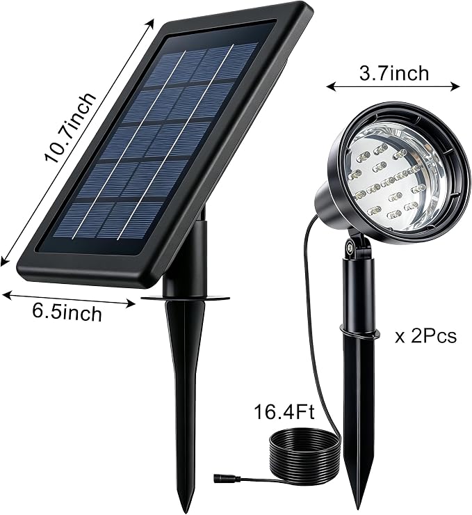 SUNLONG Solar Powered Spot Lights Outdoor Waterproof 2 in 1 Bright Solar SpotLights Power Adjustable for Flag Yard Flagpole Landscape Dusk to Dawn 2 x Spots Warm White
