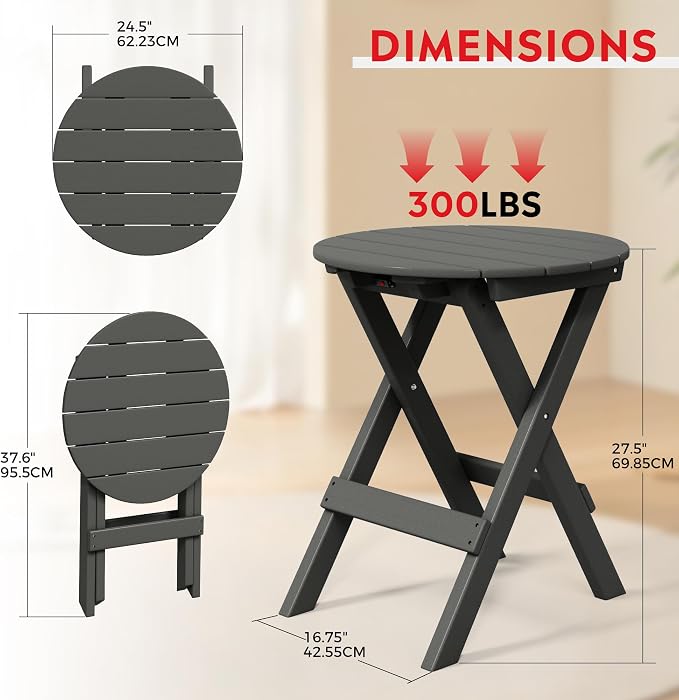 Costaelm Outdoor Bistro Table, Patio Round Portable Folding Bar Height Table Tall Balcony Pub Small High Top for Front Porch Deck, Backyard, Garden, Gray