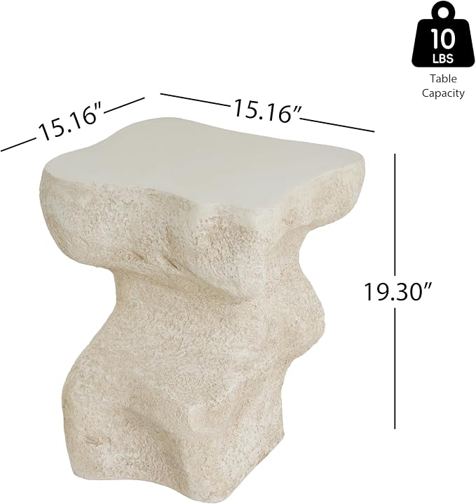 Christopher Knight Home Naomi MGO Outdoor Side Table with Abstract Wavy Design, Square Accent Table with Stone-Like Texture, Weather Resistant Small End Table for Indoor/Outdoor Usage, Beige