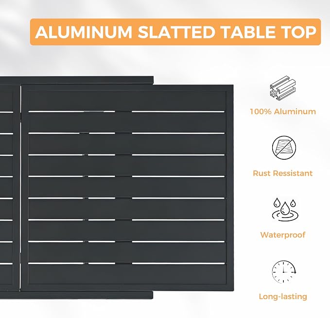 HAPPATIO Outdoor Expandable Dining Table, Aluminum Patio Dining Table for 4-8 Person, Powder-Coated Rectangular Table with Umbrella Hole, Perfect for Backyard, Porch, Deck