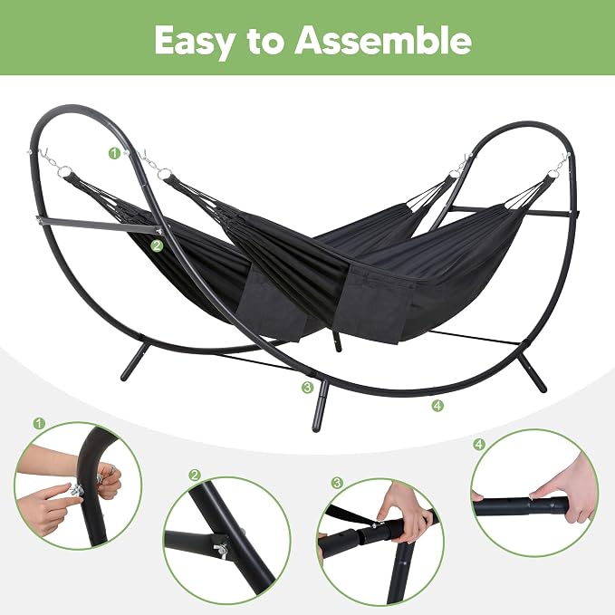 SUNCREAT Hammocks 2 Person Standing Patio Hammock, Portable Hammock with Stand Foldable, Patent Pending, Dark Gray