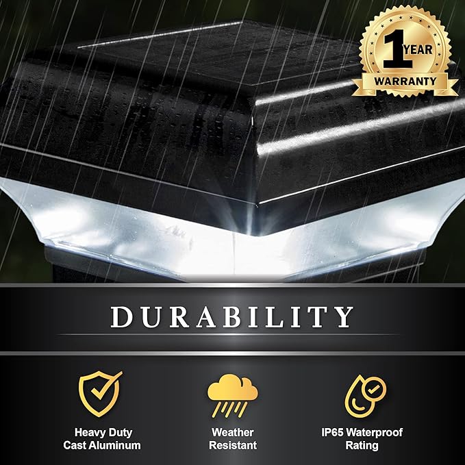 Classy Caps Imperial Solar Post Cap - Black SLO82B – Fits 2"x2",2.25"x2.25",and 2.5"x2.5" Post Sizes,High-Performance Solar LED,Durable Cast Aluminum Construction,Warm & Cool Light Modes,(Pack of 6)