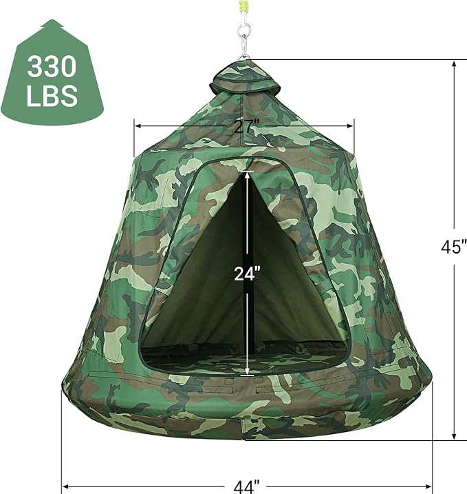 Hanging Tree Tent for Kid, Indoor Outdoor Hanging Tent, Waterproof Tree Ceiling Pod, Portable Hang Out Huggle Pod Play Tents w/Rainbow Lights String, Inflatable Base, 45" H x 44" W 330lbs