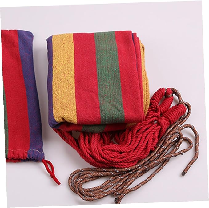 Toddmomy Outdoor Camping Striped Hammock Portable Canvas Hammock for Garden Indoor Use Lightweight Comfortable Easy to Assemble for Hiking Traveling Relaxation European Rainbow