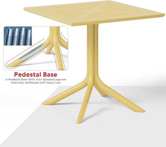 Costaelm Patio Dining Table for 4, Square PP Patio Table, 4-Person Weather Resistant Porch Tables for Outside Poolside Deck Lawn Garden Backyard, Yellow