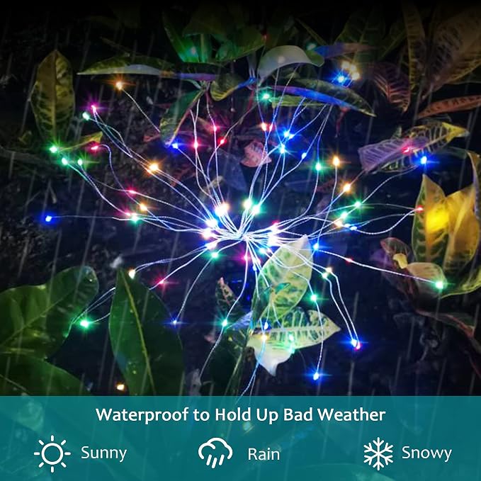 Solar Firework Lights, 2 Pack 120 LEDs 2 Lighting Modes Solar Garden Lights Outdoor Waterproof for Yard Patio Walkway Pathway Party Wedding Christmas Decorative - Colorful